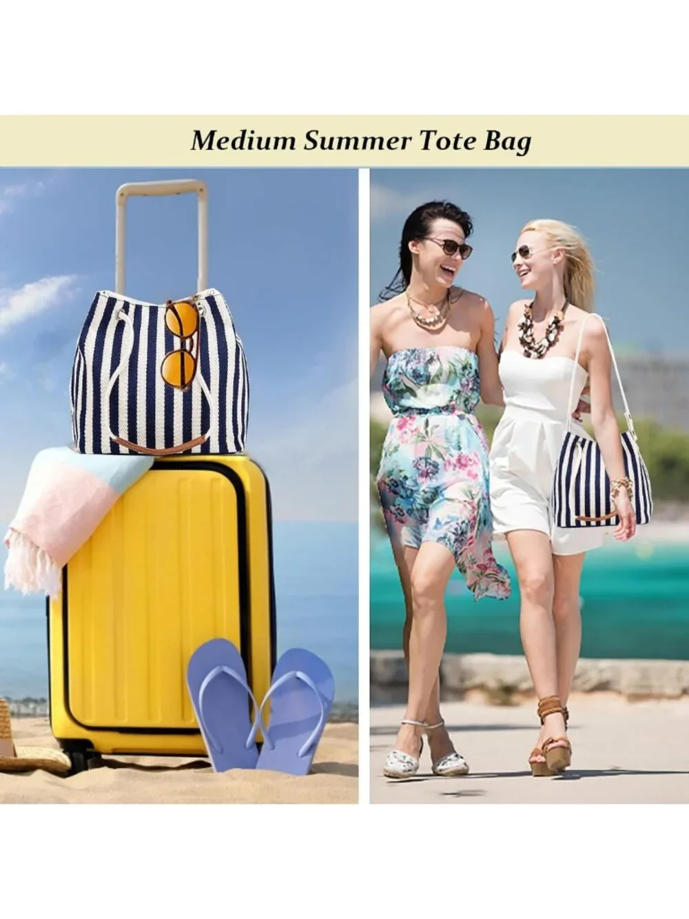 Stylish Striped Canvas Tote Bag with Adjustable Strap | Perfect for Beach